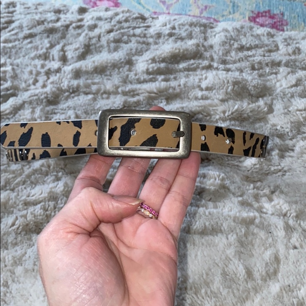 Leather reversible studded animal print belt